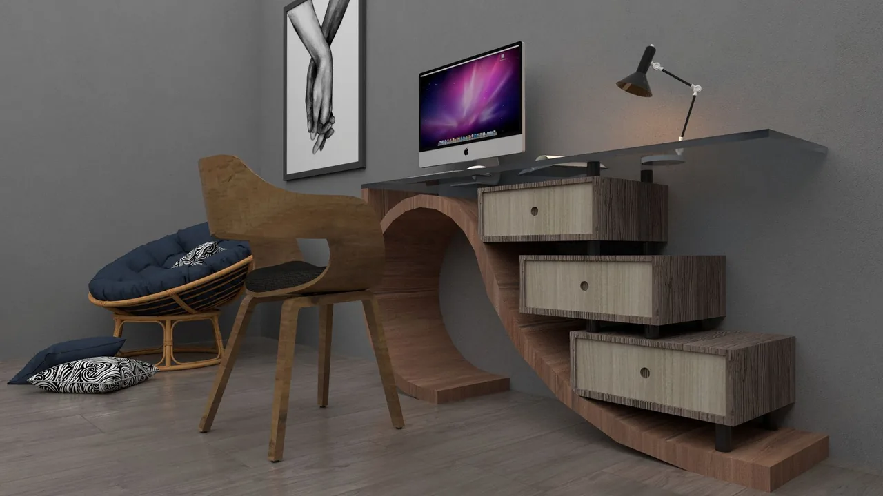 Arbeitsplatz mit Schreibtisch und Bildschirm